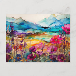 wildflowers in a mountain landscape amazing colors postkarte