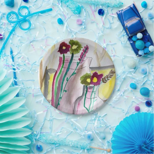 Wildflowers in vase abstract art pappteller (Party)