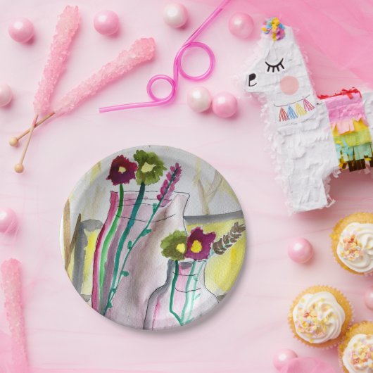 Wildflowers in vase abstract art pappteller (Party)