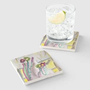 Wildflowers in vase abstract art steinuntersetzer