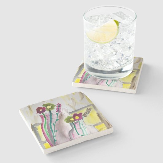 Wildflowers in vase abstract art steinuntersetzer (Seitenansicht)