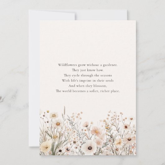 Wildflowers Inspirational Poem Baby Shower Einladung (Rückseite)