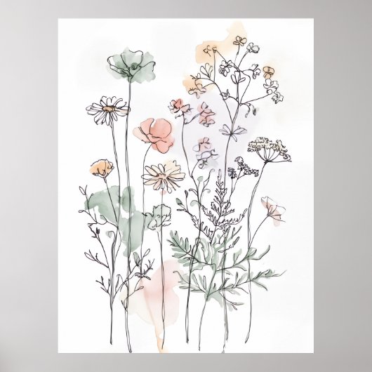 Wildflowers & Leafy Branches, Modern Home Décor Poster (Vorne)