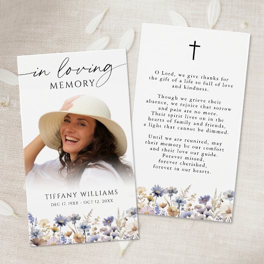 Wildflowers Loving Memory Cross Photo Prayer Card
