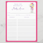 Wildflowers Mason Jar Pink Country Recipe Sheets (Vorderseite)