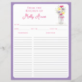 Wildflowers Mason Jar Purple & Pink Recipe Sheets (Vorderseite)