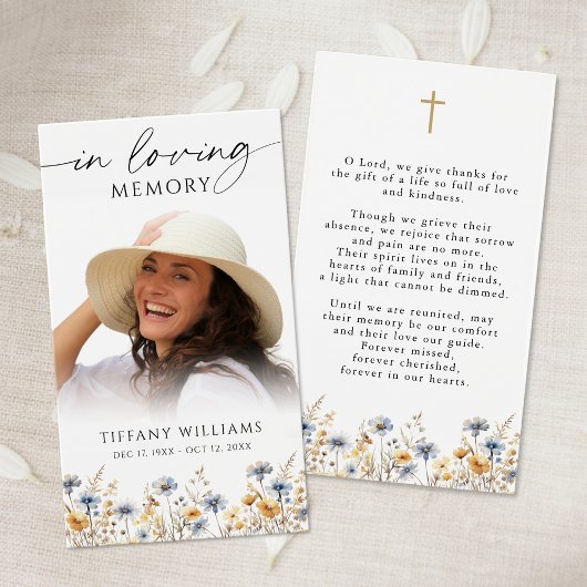 Wildflowers Photo Loving Memory Cross Prayer Card