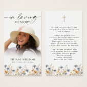 Wildflowers Photo Loving Memory Cross Prayer Card (Vorne & Hinten)