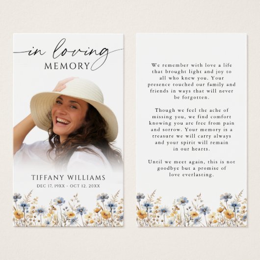Wildflowers Photo Loving Memory Prayer Card (Vorne & Hinten)