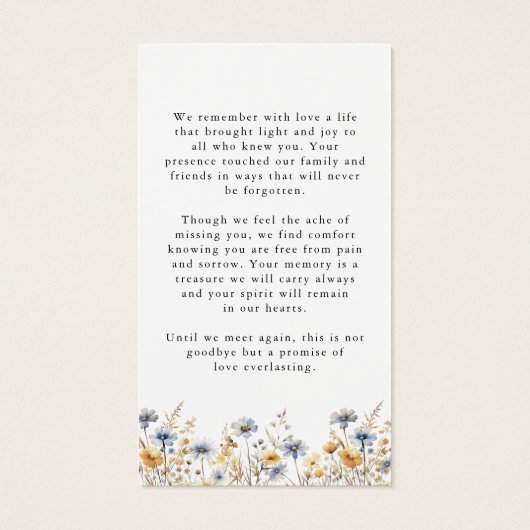 Wildflowers Photo Loving Memory Prayer Card (Rückseite)