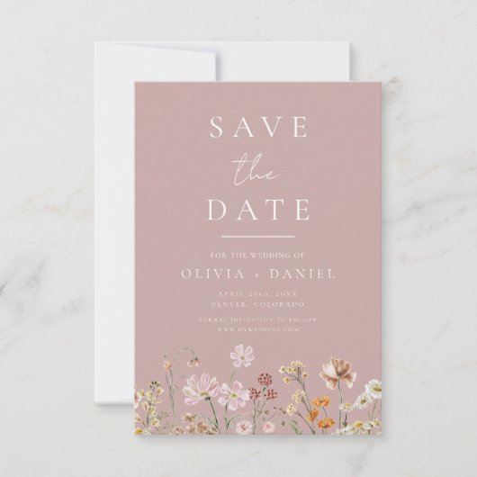 Wildflowers Pink Mauve Boho Save the Date (Vorderseite)