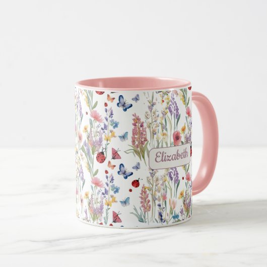 Wildflowers & Pink | Personalized Boho Gift for He Tasse (VorderseiteRechts)