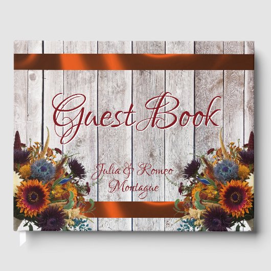 Wildflowers, Ribbon & Heart Wedding - Copper Gästebuch (Vorderseite)