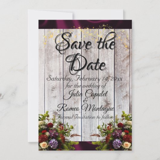 Wildflowers, Ribbon & Lights - Purple Save The Date (Vorderseite)