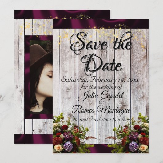 Wildflowers, Ribbon & Lights - Purple Save The Date (Vorne/Hinten)