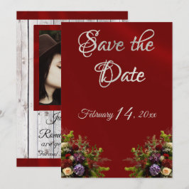 Wildflowers, Ribbon & Photo - Red Save The Date