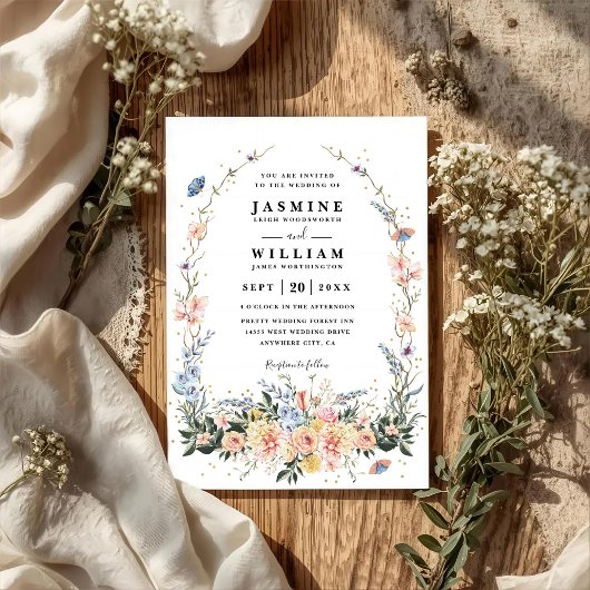 Wildflowers Rustic Spring Dusty QR Code Wedding Einladung