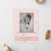 Wildflowers Silver Effect Photo Naming Ceremony Mitteilungskarte (Vorderseite/Rückseite Beispiel)