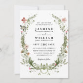 Wildflowers Spring Wreath Rustic QR Code Wedding Einladung (Vorderseite)