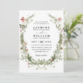 Wildflowers Spring Wreath Rustic QR Code Wedding Einladung (Stehend Vorderseite)
