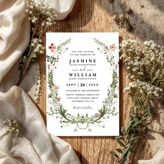 Wildflowers Spring Wreath Rustic QR Code Wedding Einladung