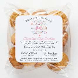 Wildflowers Whisk | Cottage Law Food Bakery Label Quadratischer Aufkleber