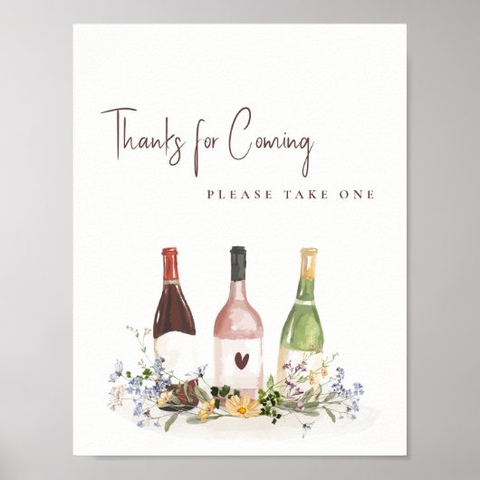 Wildflowers Wine Bottles Favor Sign Bridal Shower Poster (Vorne)