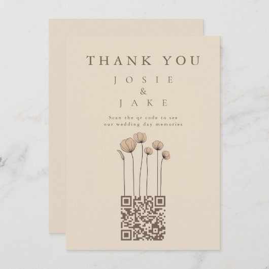 Wildfowers QR Code Wedding Dankeschön Card Einladung (Vorne/Hinten)
