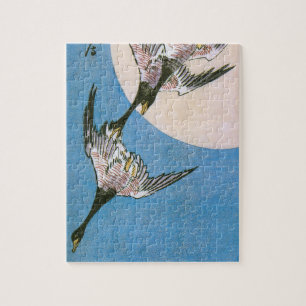 Wildgänse fliegen abwärts über den Mond, Hiroshige Puzzle
