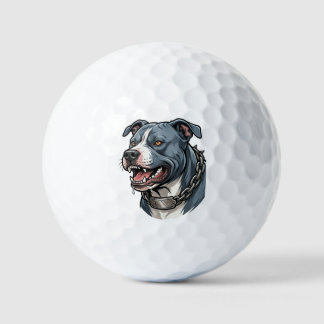Wildgrauer Pitbull mit Stachelkette Golfball