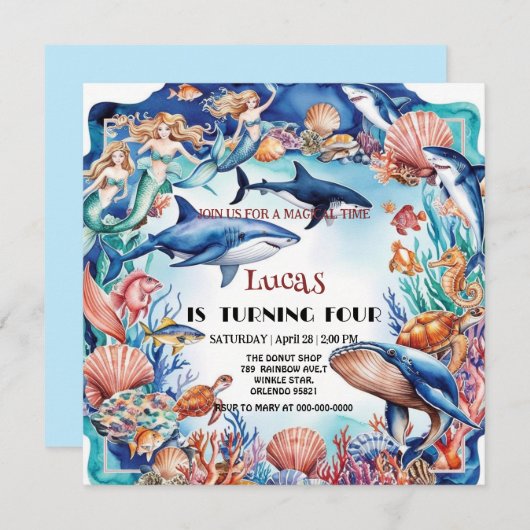 Wildhai-Geburtstag Einladung (Vorne/Hinten)