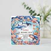 Wildhai-Geburtstag Einladung (Stehend Vorderseite)