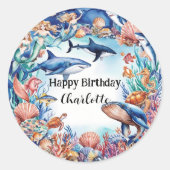 Wildhai-Geburtstag Runder Aufkleber (Vorderseite)