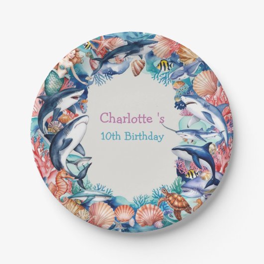 Wildhai-Geburtstagsparty Pappteller (Vorderseite)