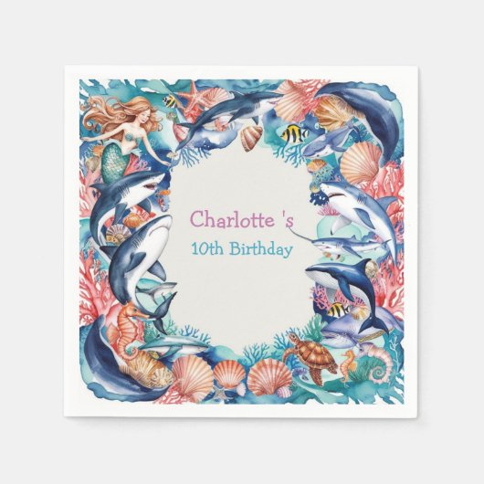 Wildhai-Geburtstagsparty Serviette (Vorderseite)