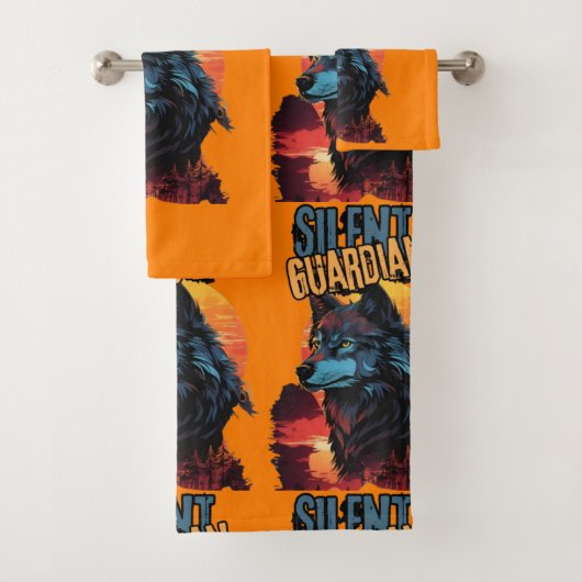 Wildheit: Blauer Wolf und Sonnenuntergang Harmonie Badhandtuch Set (Insitu)