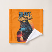 Wildheit: Blauer Wolf und Sonnenuntergang Harmonie Badhandtuch Set (Waschlappen)