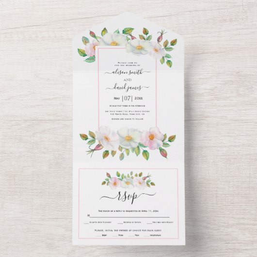 Wildhund Rose Blütenhochzeit All In One Einladung (Innen Boden)