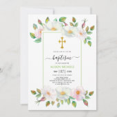 Wildhund-Rose, Weiß und Rosa, grüne Blüte Taufe Einladung (Vorderseite)