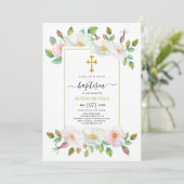 Wildhund-Rose, Weiß und Rosa, grüne Blüte Taufe Einladung (Stehend Vorderseite)