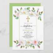 Wildhund-Rose, Weiß und Rosa, grüne Blüte Taufe Einladung (Vorne/Hinten)