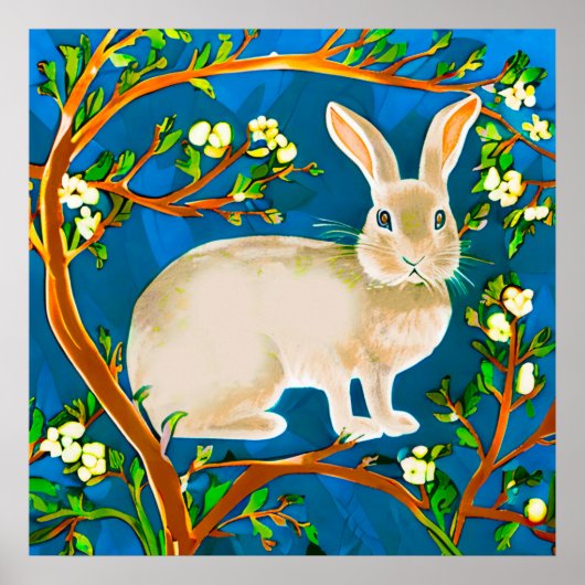 Wildkaninchen und blühende Branchen Poster (Vorne)