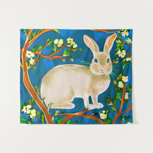Wildkaninchen und blühende Branchen Wandteppich