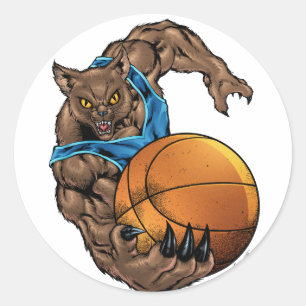 Wildkatzen Bobcats Basketball, Blau, L. Blau Strei Runder Aufkleber