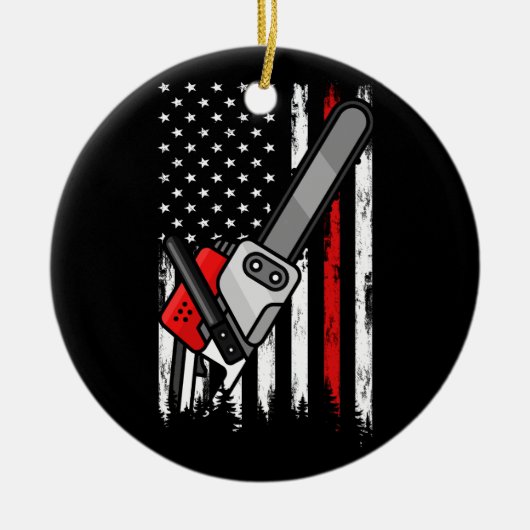 Wildland Firefighter Chainsaw Red Line American Fl Keramik Ornament (Vorne)