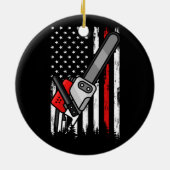Wildland Firefighter Chainsaw Red Line American Fl Keramik Ornament (Hinten)