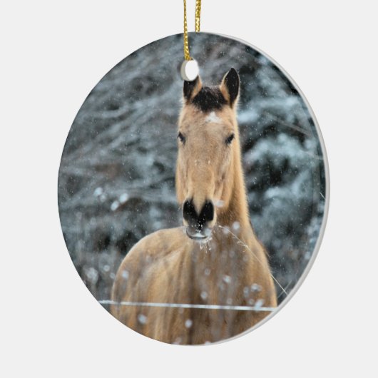 Wildleder-Pferdewinter Keramik Ornament (Links)