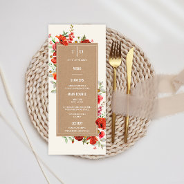 Wildlflower Poppies Cardstock Hochzeit Menükarte