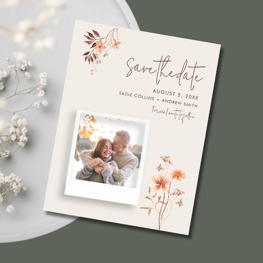 Wildlfower Boho Wedding QR Code Save the Date Ankündigungspostkarte