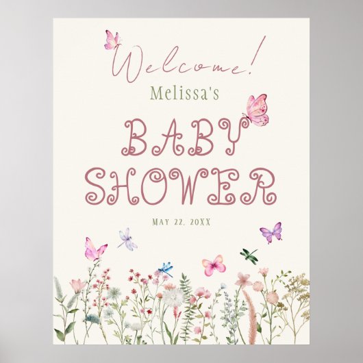 Wildlfower Girl Baby Dusche Begrüßungszeichen Post Poster (Vorne)